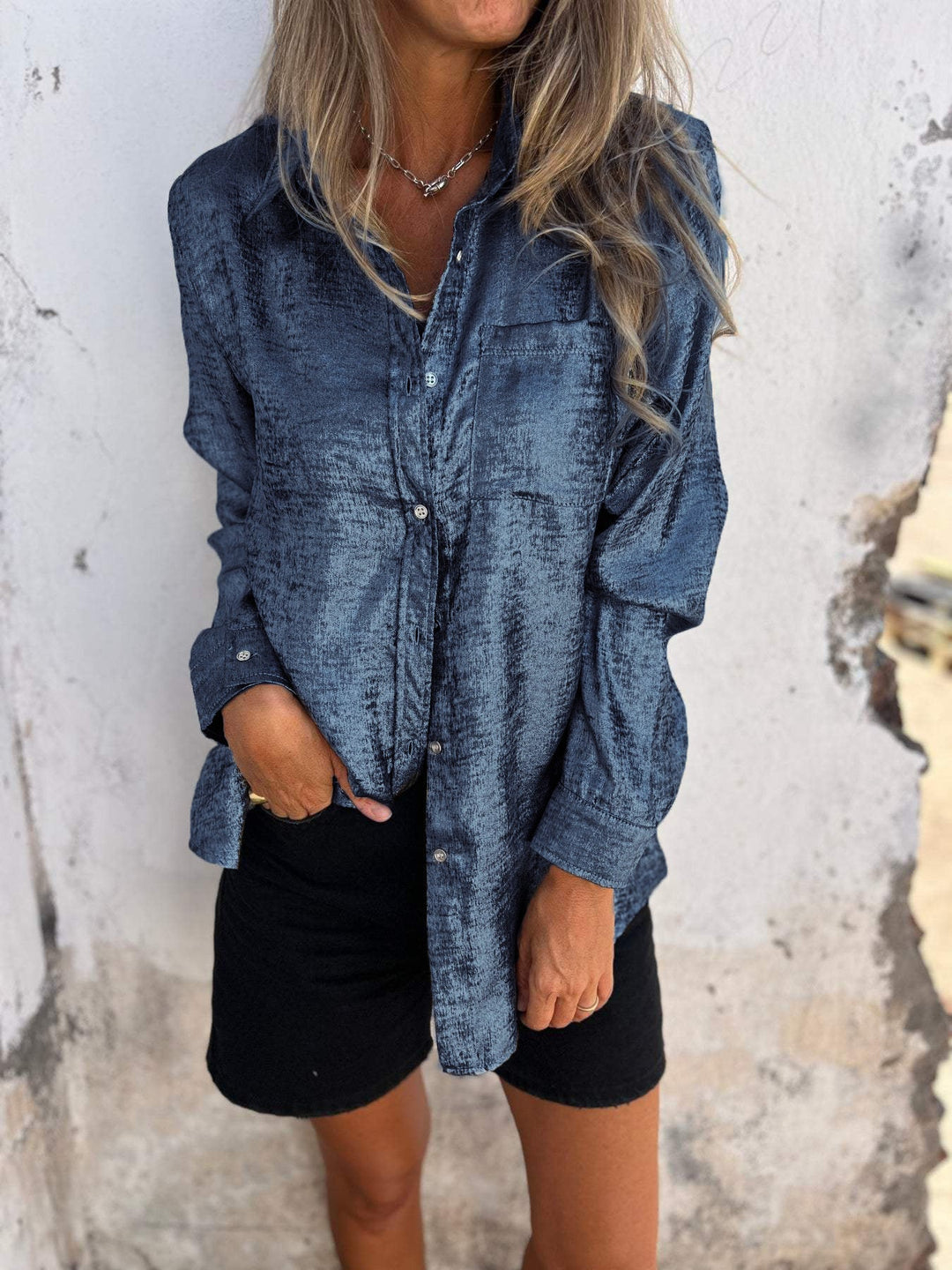 Metallic Button-Up Shirt with Relaxed Statement Fit