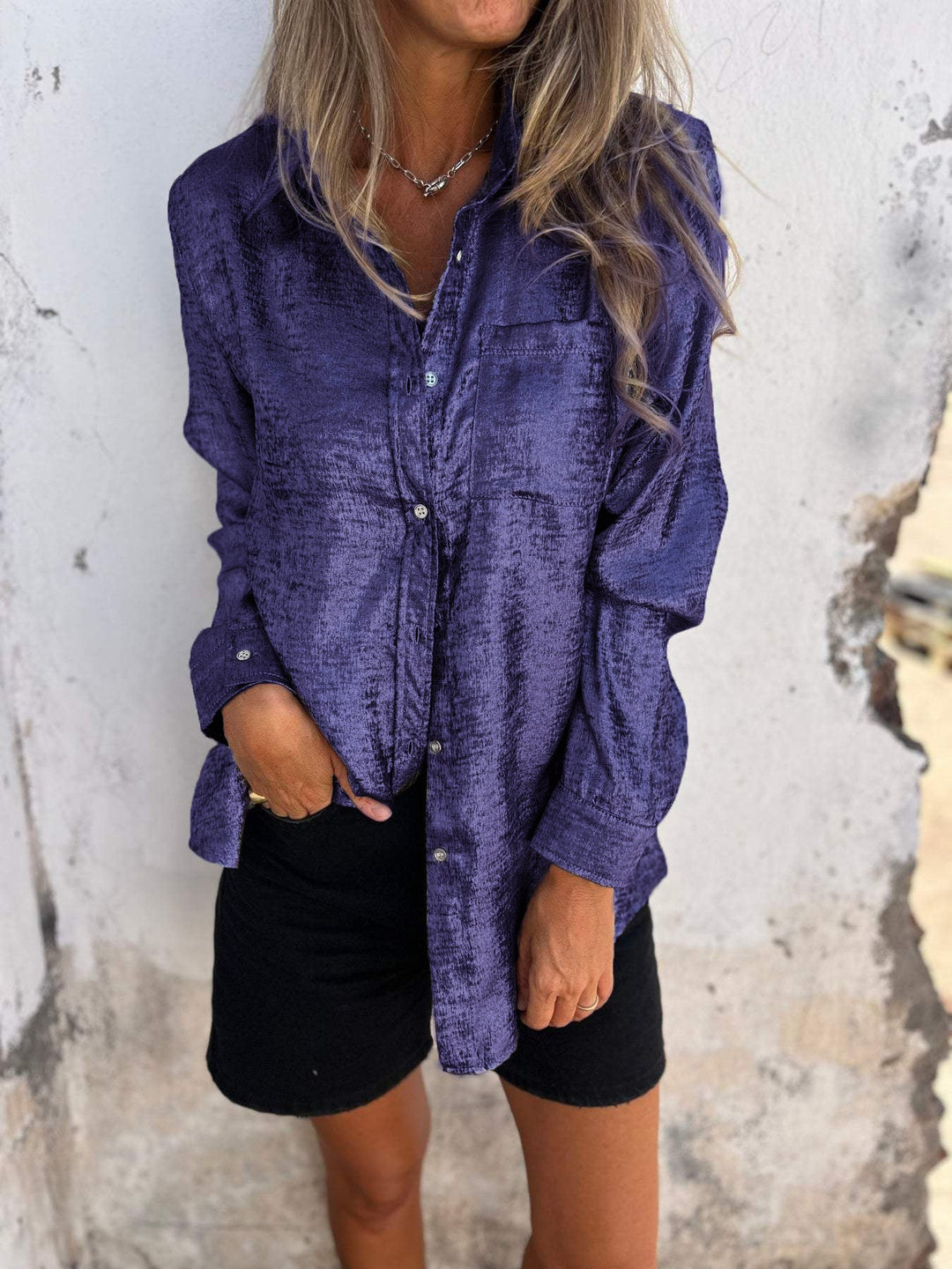 Metallic Button-Up Shirt with Relaxed Statement Fit