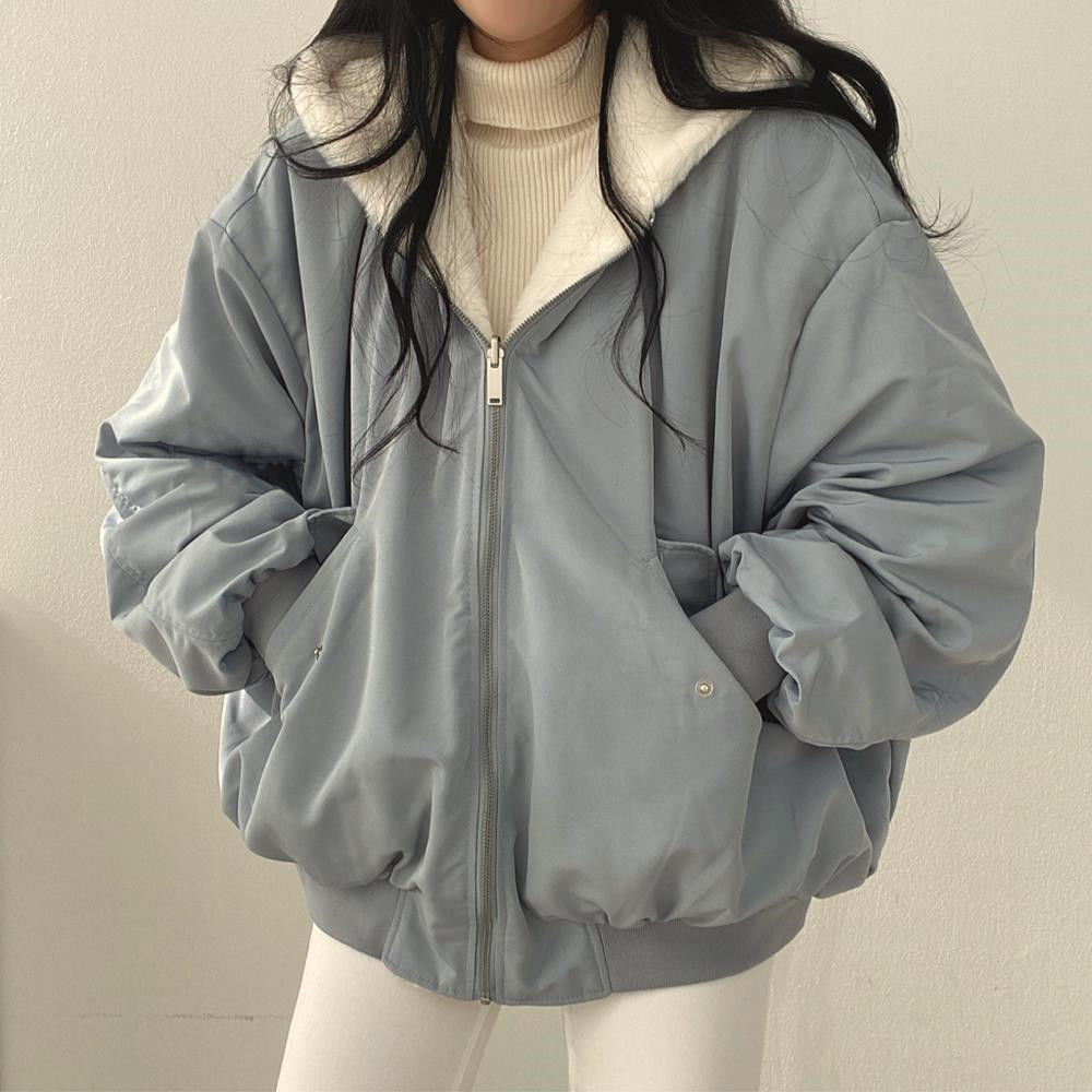 Oversized teddy coat with hood - reversible padded women's jacket