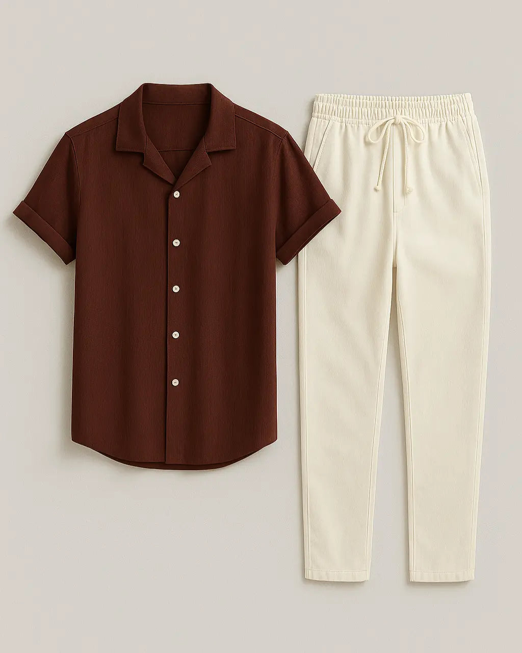 Set Of Cotton T-shirt And Pants With Adjustable Drawstring