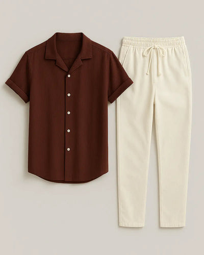 Set Of Cotton T-shirt And Pants With Adjustable Drawstring