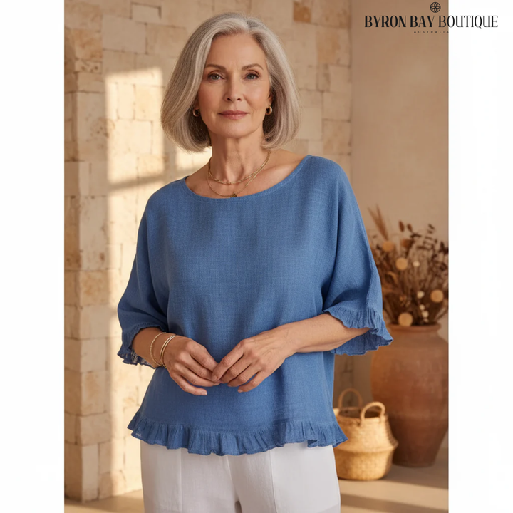Relaxed Linen Batwing Sleeve Top with Everyday Fit