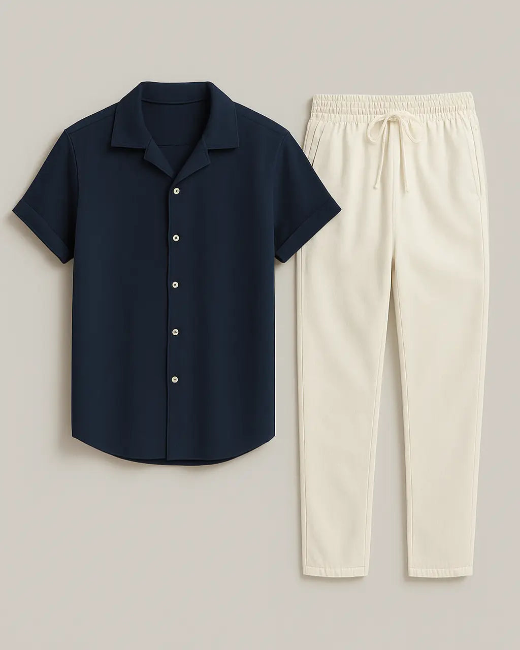 Set Of Cotton T-shirt And Pants With Adjustable Drawstring