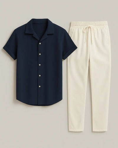 Set Of Cotton T-shirt And Pants With Adjustable Drawstring