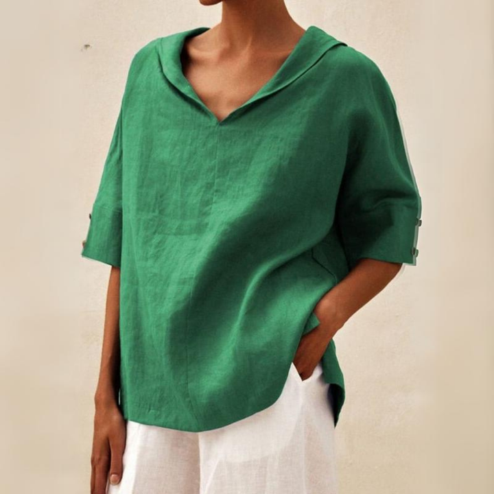 Relaxed V-Neck Linen Top with Casual Everyday Fit