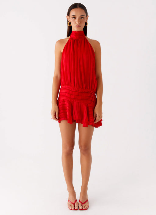 SERENELLA Beaded Waist Chiffon Mini Dress