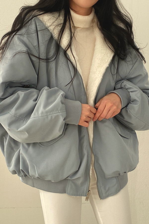 Oversized teddy coat with hood - reversible padded women's jacket