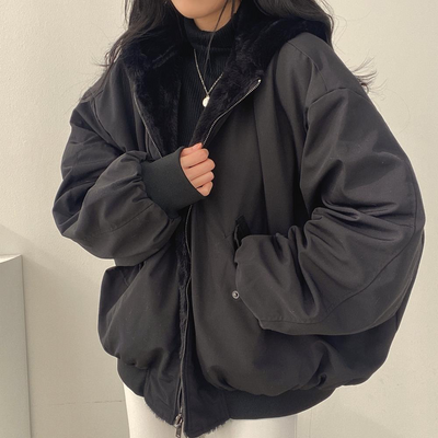 Oversized teddy coat with hood - reversible padded women's jacket