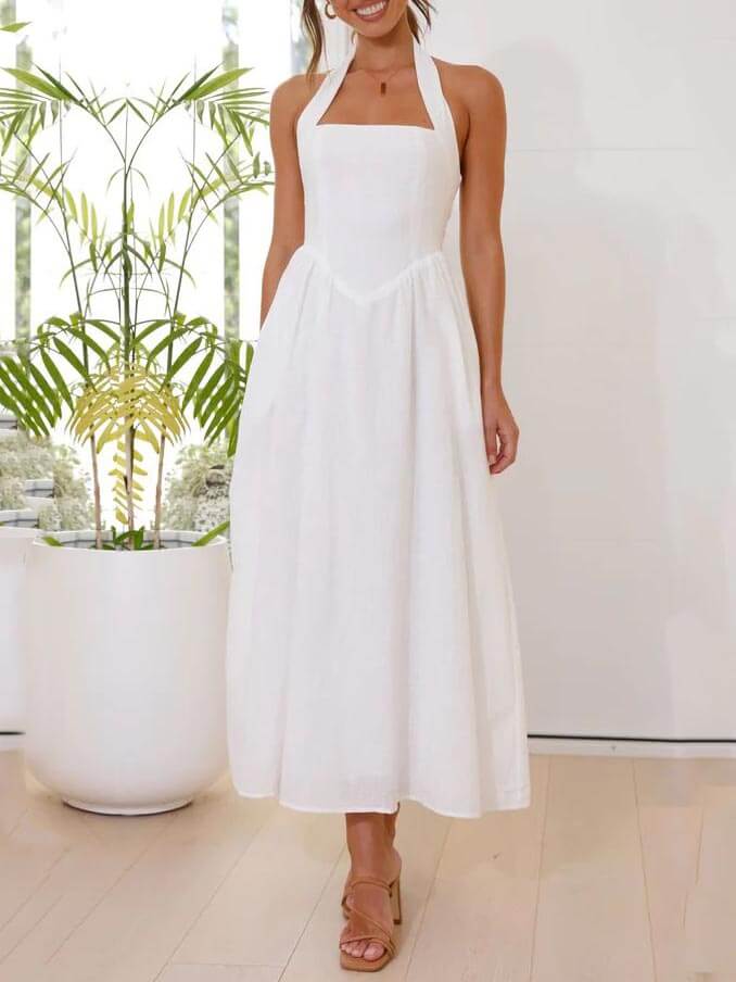 Black Halter Neck Dress Mid Length Dress