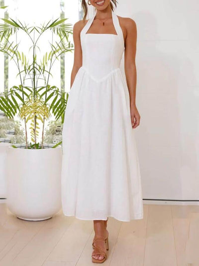 Black Halter Neck Dress Mid Length Dress