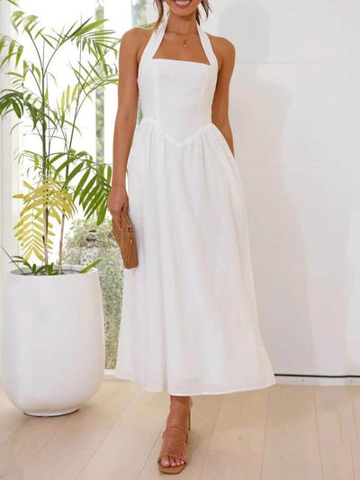 Black Halter Neck Dress Mid Length Dress