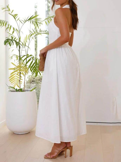 Black Halter Neck Dress Mid Length Dress
