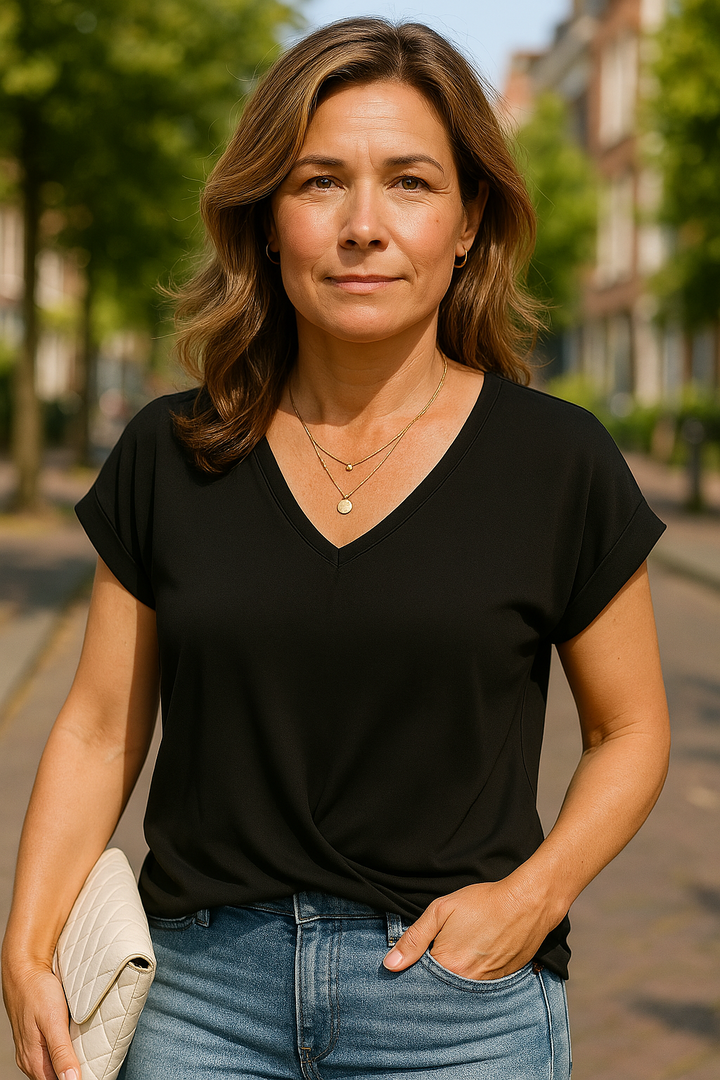 V-Neck Short Sleeve Top with Relaxed Everyday Fit