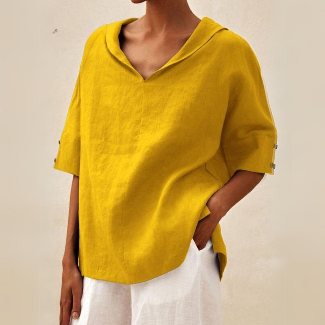 Relaxed V-Neck Linen Top with Casual Everyday Fit