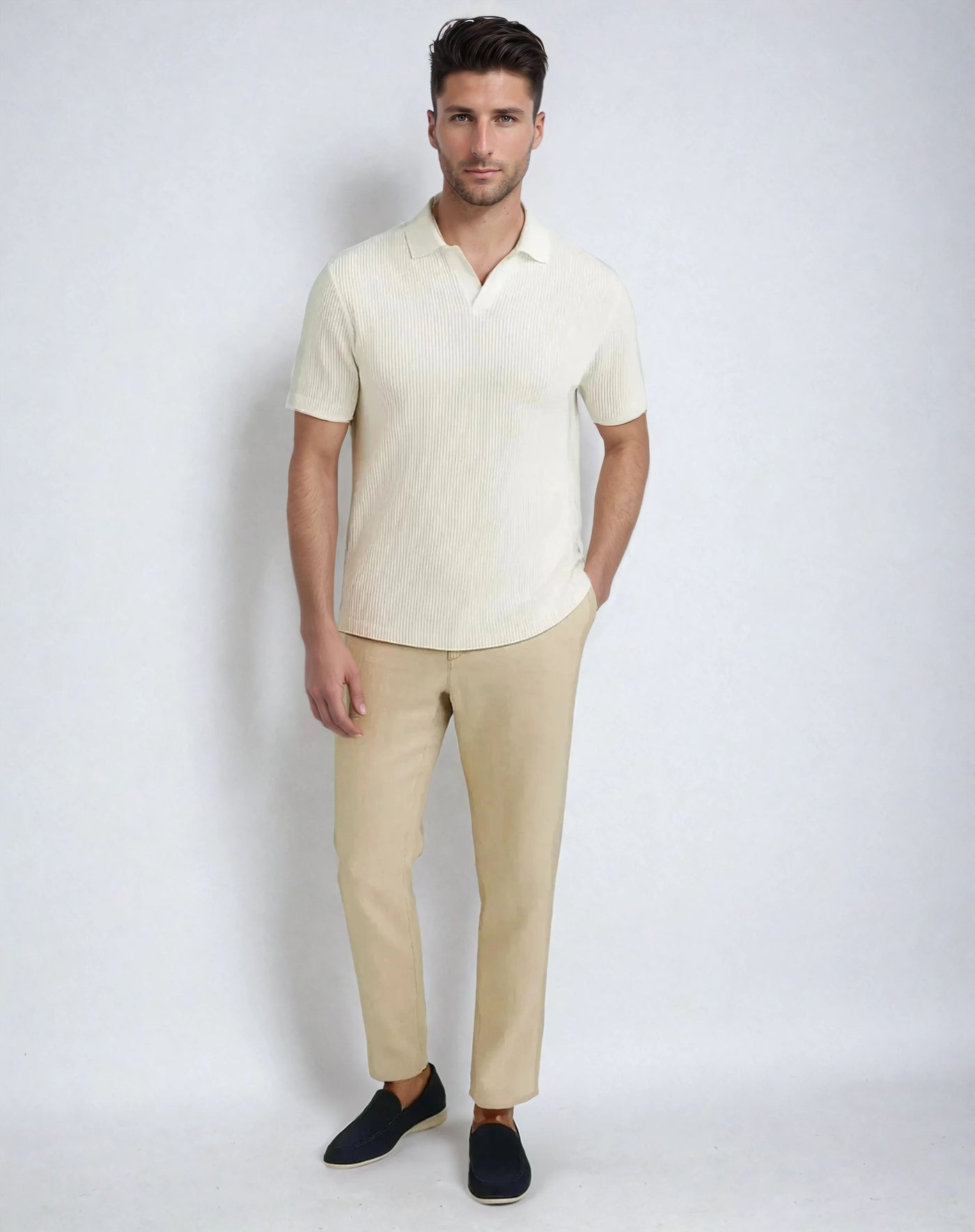Ribbed Polo With Open Collar - Essential Edition
