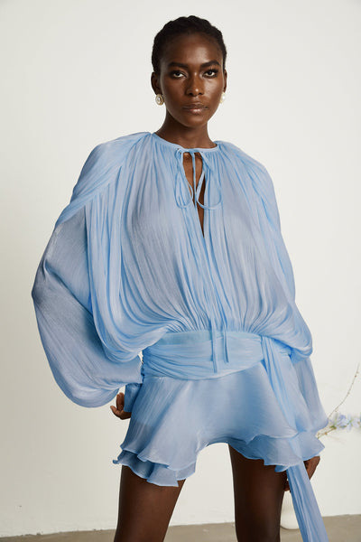 Eugénie Blue Fully Pleated Ruffled Mini Dress