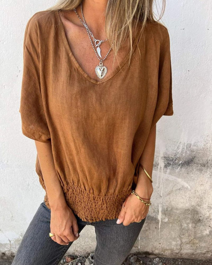 Relaxed V-Neck Short Sleeve Top with Soft Fit
