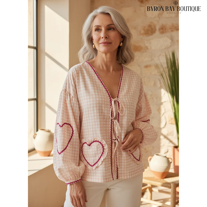 Heart Detail Button-Up Cardigan with Relaxed Fit
