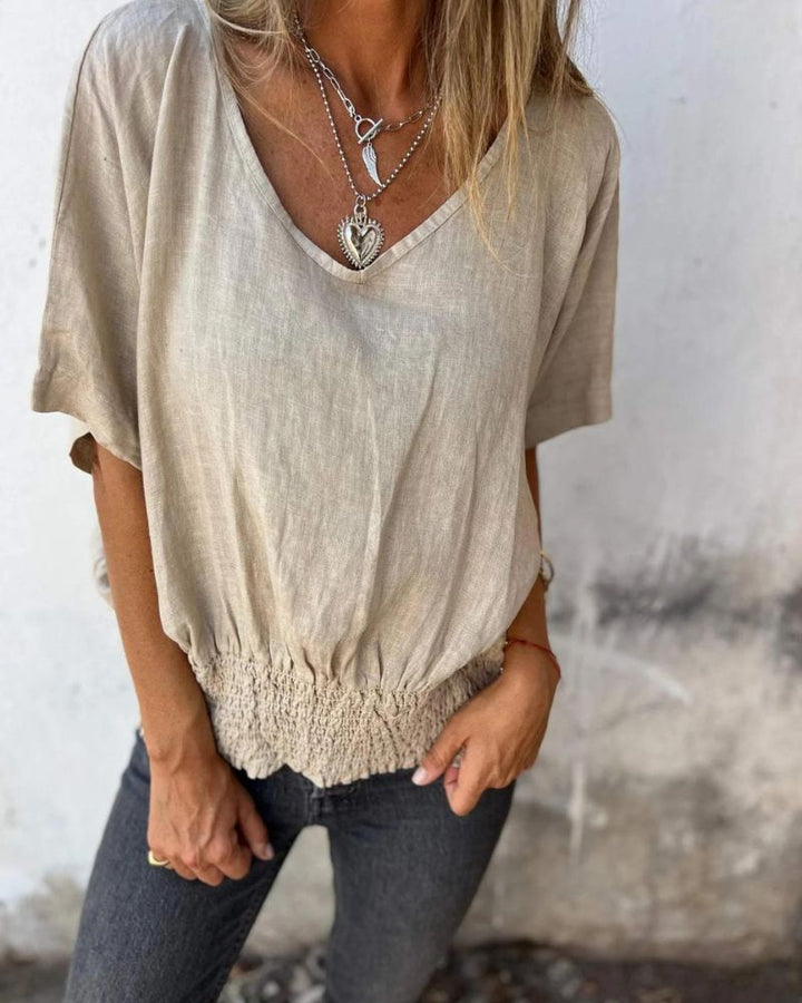 Relaxed V-Neck Short Sleeve Top with Soft Fit