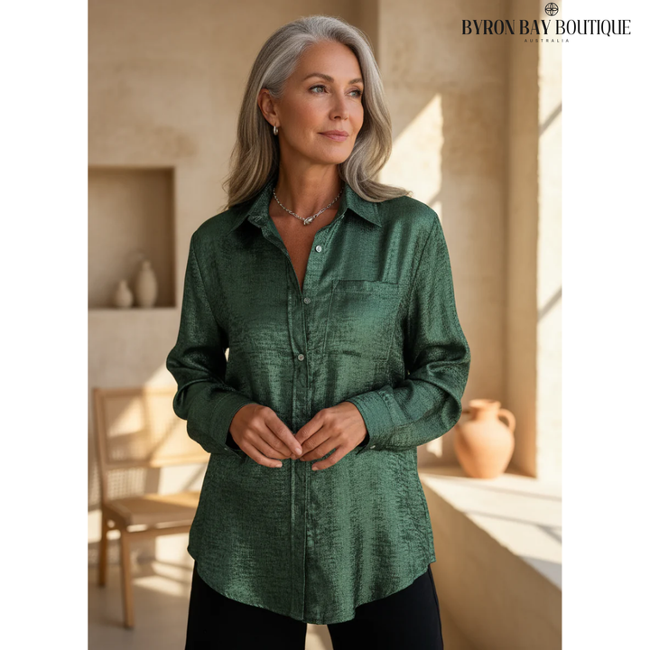 Metallic Button-Up Shirt with Relaxed Statement Fit