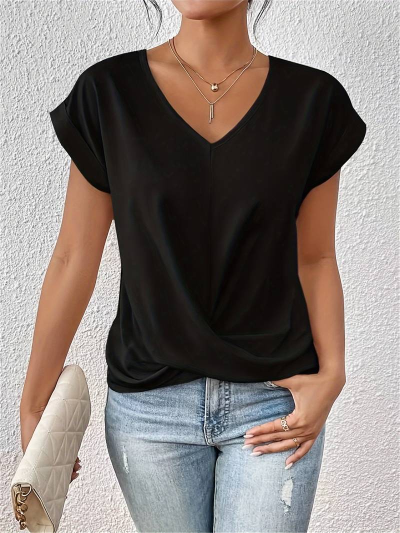 V-Neck Short Sleeve Top with Relaxed Everyday Fit