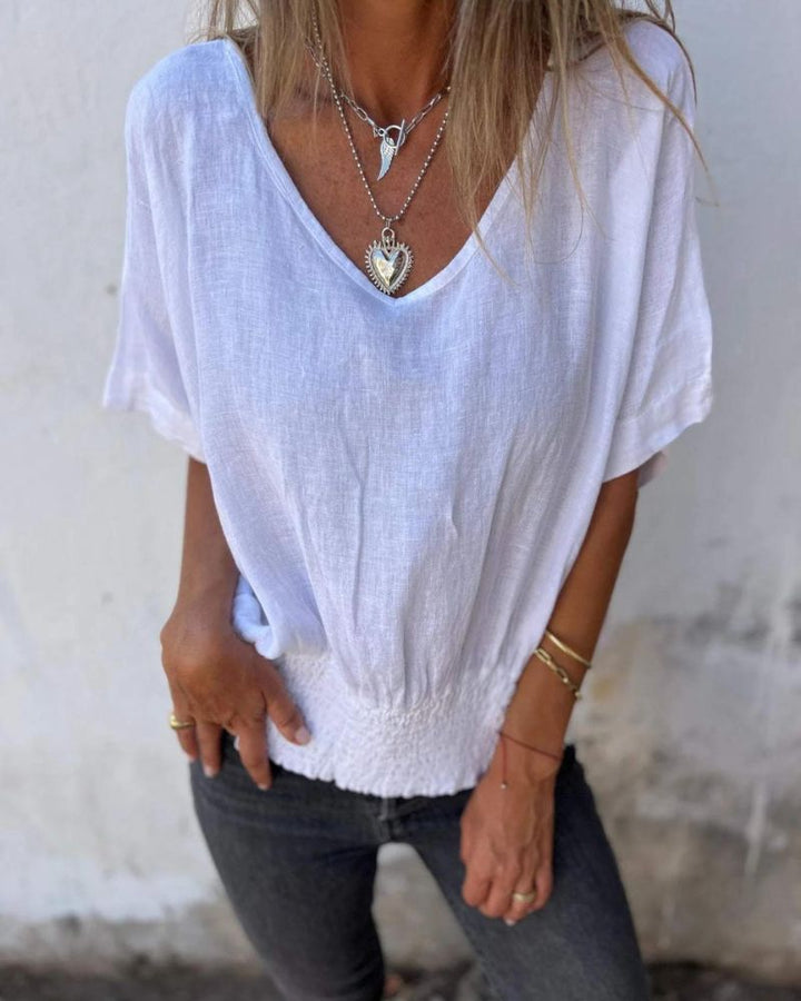 Relaxed V-Neck Short Sleeve Top with Soft Fit