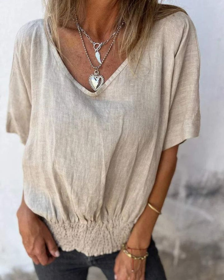 Relaxed V-Neck Short Sleeve Top with Soft Fit