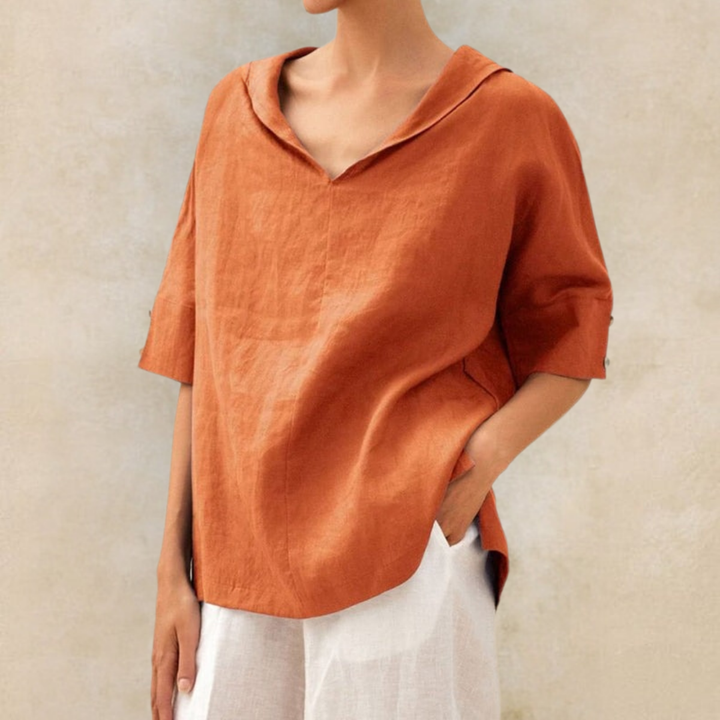 Relaxed V-Neck Linen Top with Casual Everyday Fit
