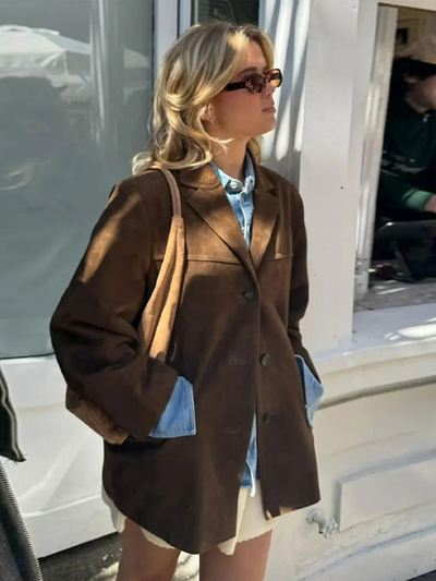 Elegant Oversized Brown Suede Fall Jacket