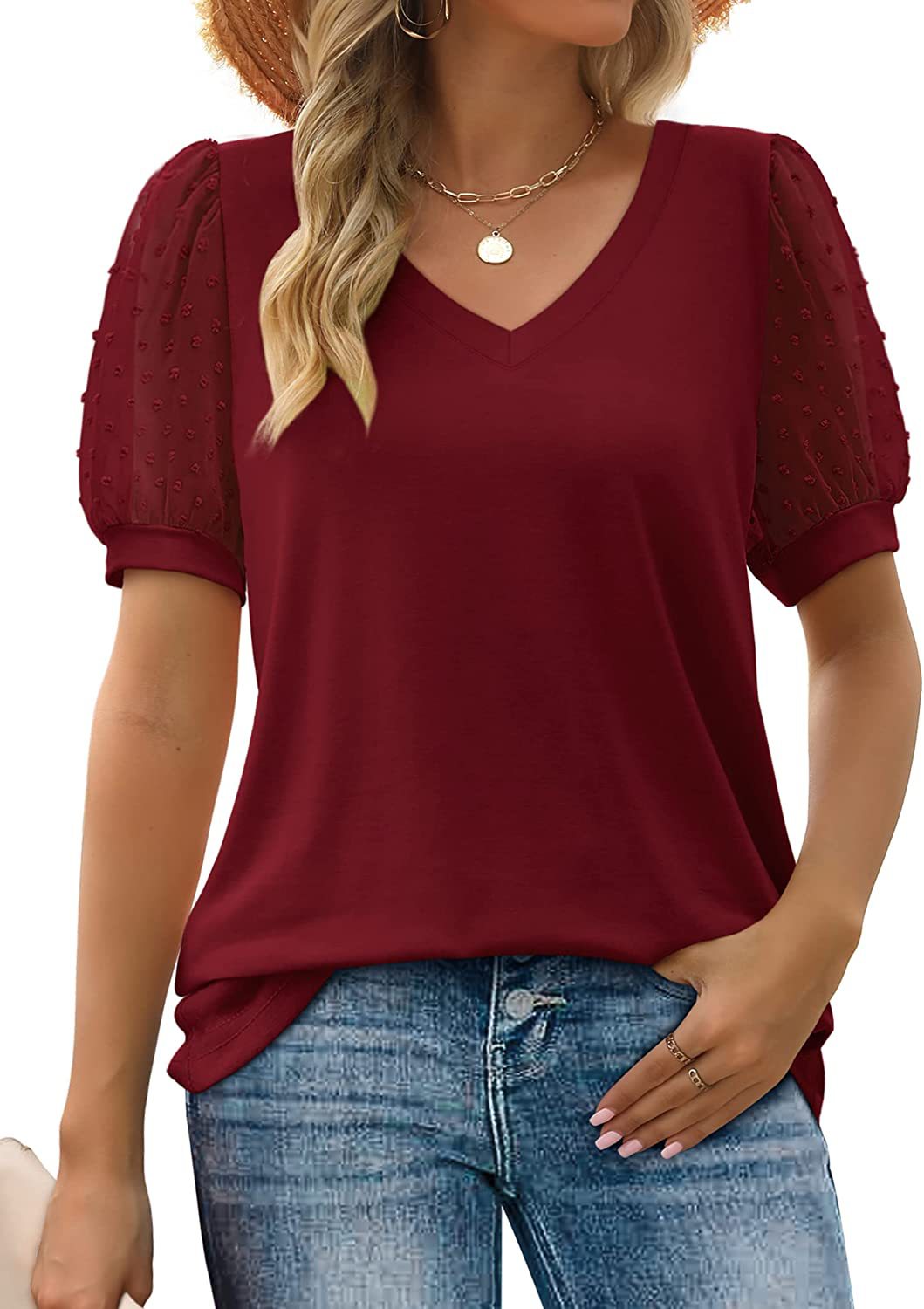 V-Neck Short Sleeve Top with Relaxed Everyday Fit