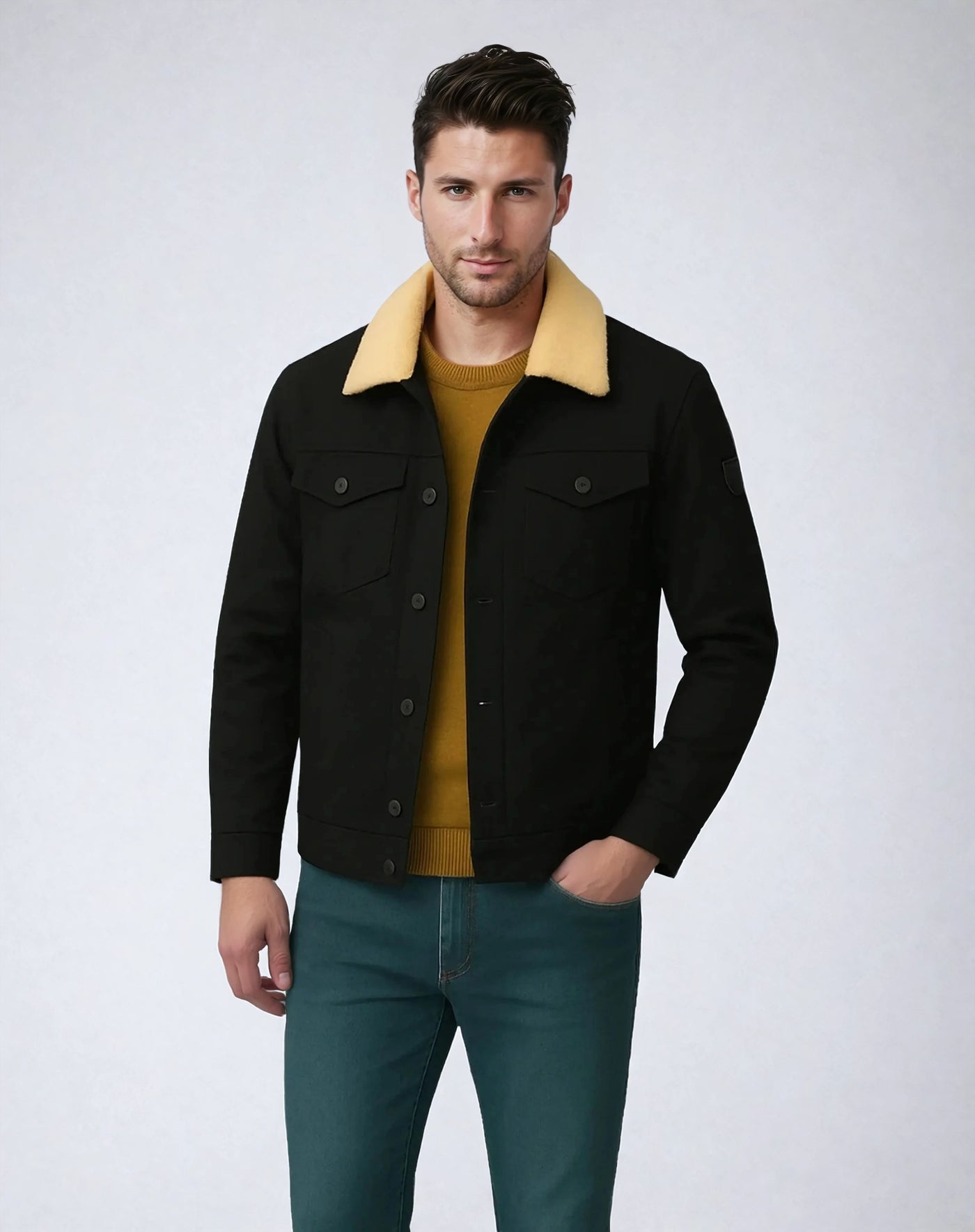 Polyester Bomber Jacket with Button Closure