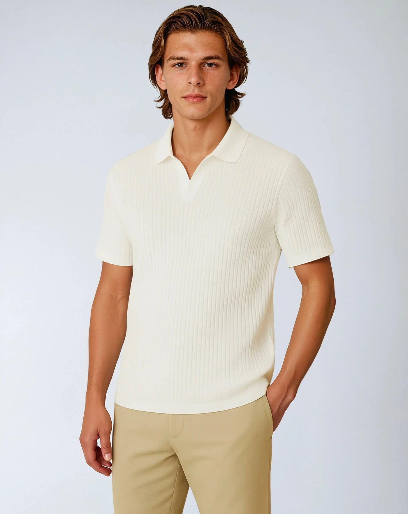 Ribbed Polo With Open Collar - Essential Edition