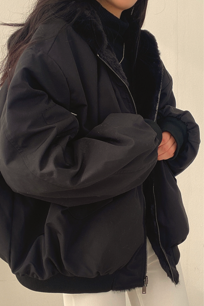 Oversized teddy coat with hood - reversible padded women's jacket