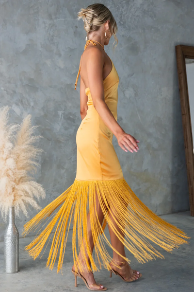 Neckless Strapless Fringe Dress
