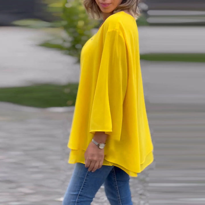 Flowy V-Neck Long Sleeve Blouse with Relaxed Fit