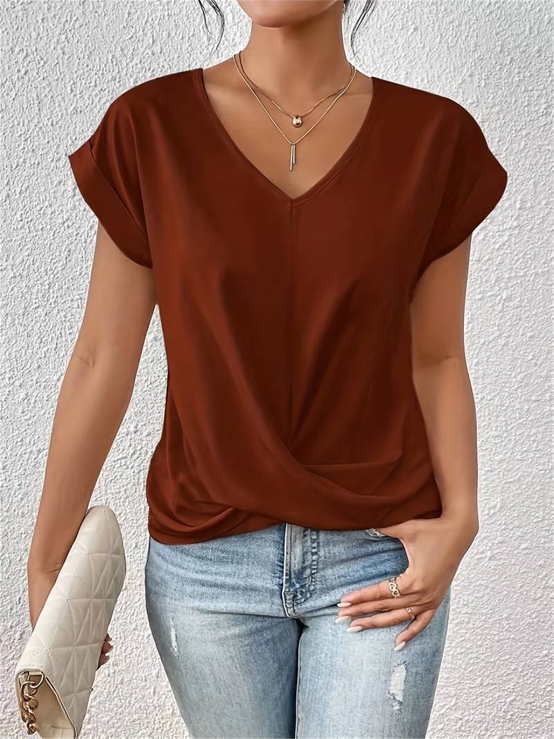 V-Neck Short Sleeve Top with Relaxed Everyday Fit