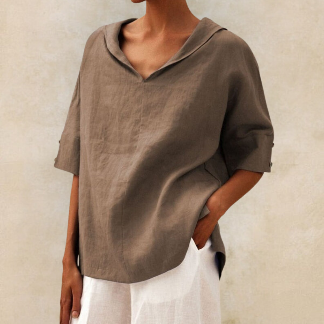 Relaxed V-Neck Linen Top with Casual Everyday Fit