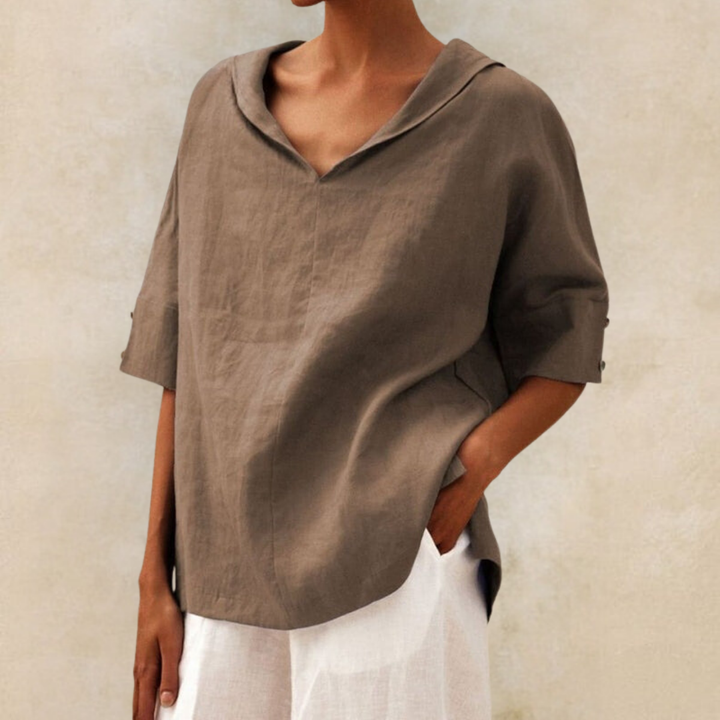 Relaxed V-Neck Linen Top with Casual Everyday Fit