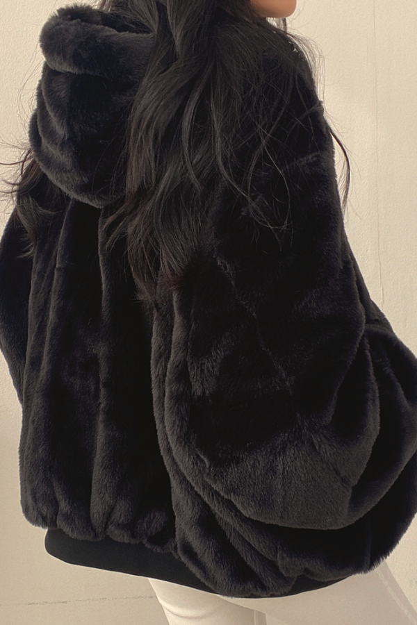 Oversized teddy coat with hood - reversible padded women's jacket