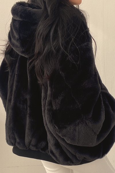 Oversized teddy coat with hood - reversible padded women's jacket