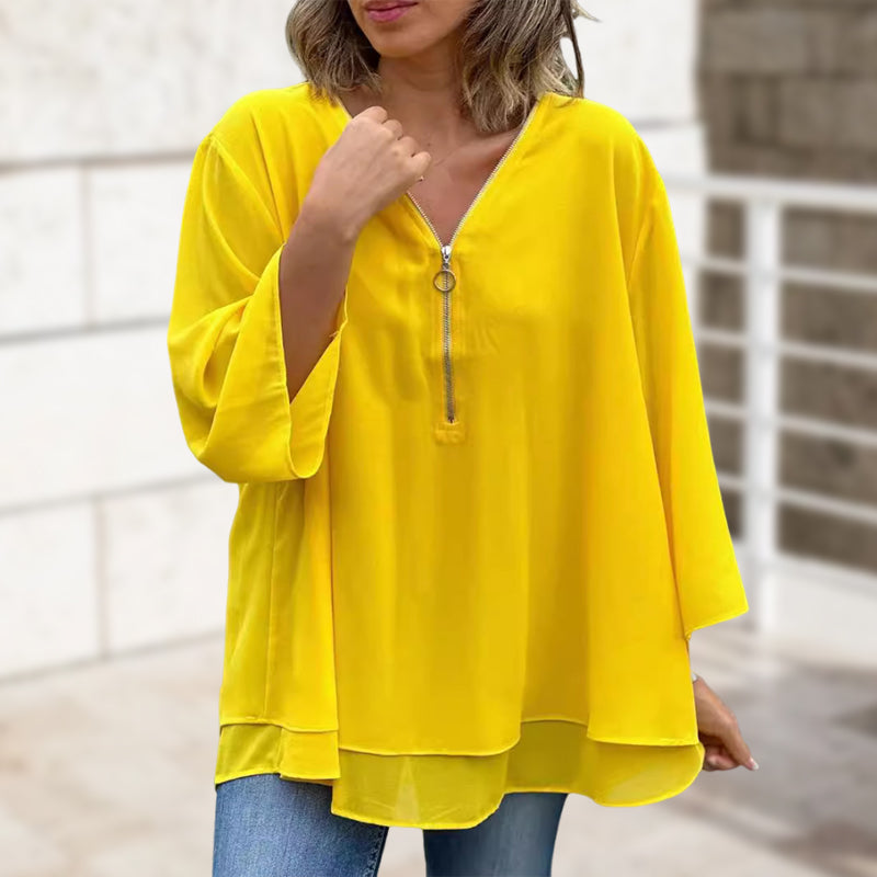Flowy V-Neck Long Sleeve Blouse with Relaxed Fit