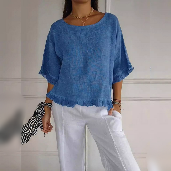 Relaxed Linen Batwing Sleeve Top with Everyday Fit