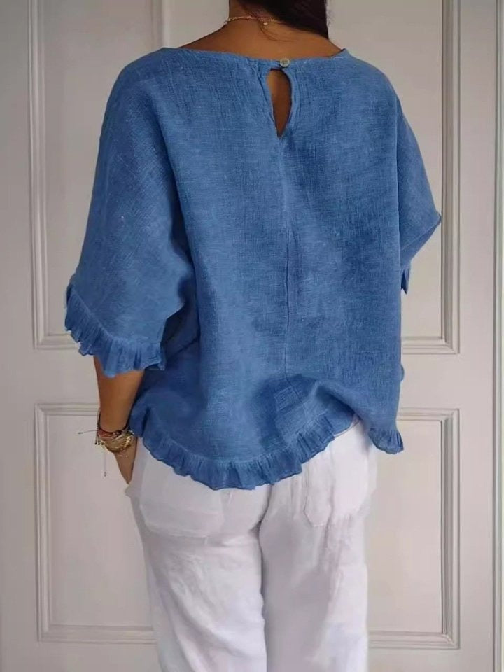 Relaxed Linen Batwing Sleeve Top with Everyday Fit