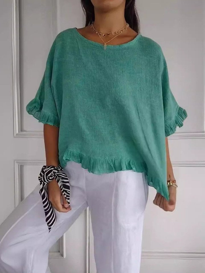 Relaxed Linen Batwing Sleeve Top with Everyday Fit