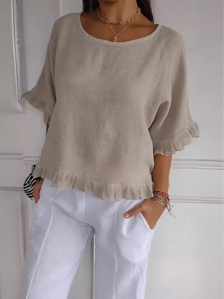 Relaxed Linen Batwing Sleeve Top with Everyday Fit