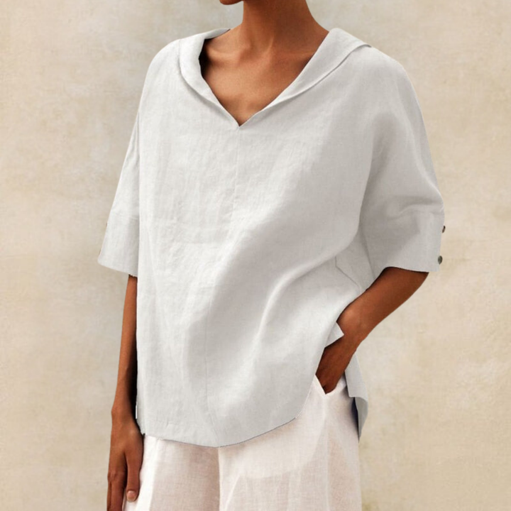 Relaxed V-Neck Linen Top with Casual Everyday Fit