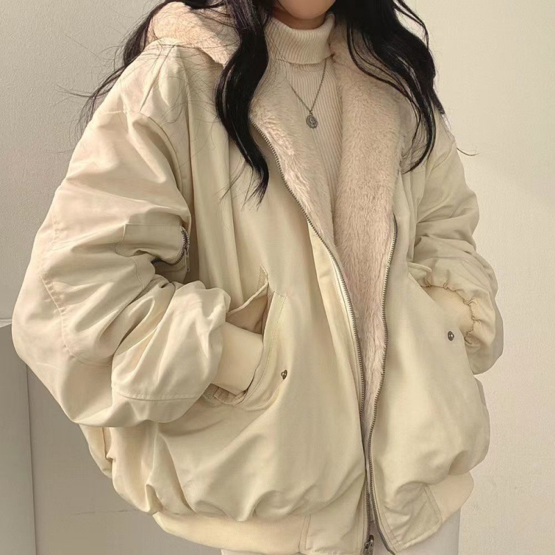 Oversized teddy coat with hood - reversible padded women's jacket