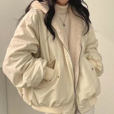 Oversized teddy coat with hood - reversible padded women's jacket