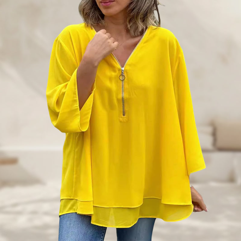 Flowy V-Neck Long Sleeve Blouse with Relaxed Fit