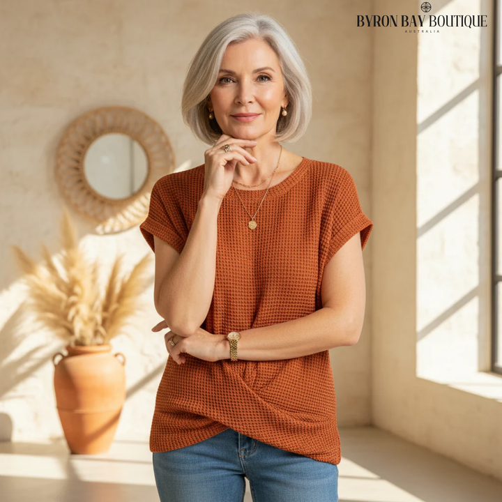 Textured Short Sleeve Everyday Top with Relaxed Fit